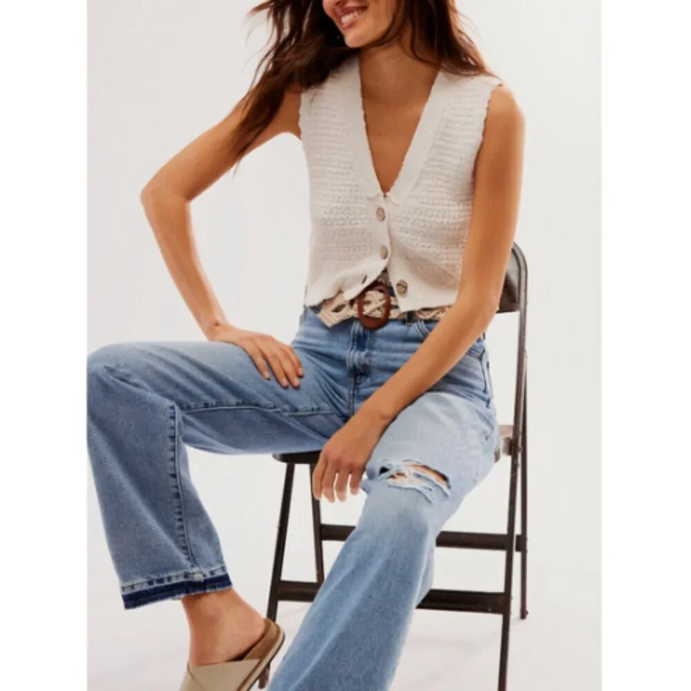 Free People White Sleeveless Cardigan – Size L – NWT - Picture 4 of 8